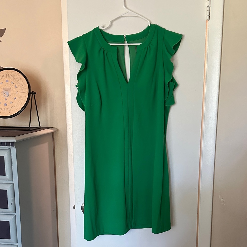 Vince Camuto Green Ruffle Sleeve Dress